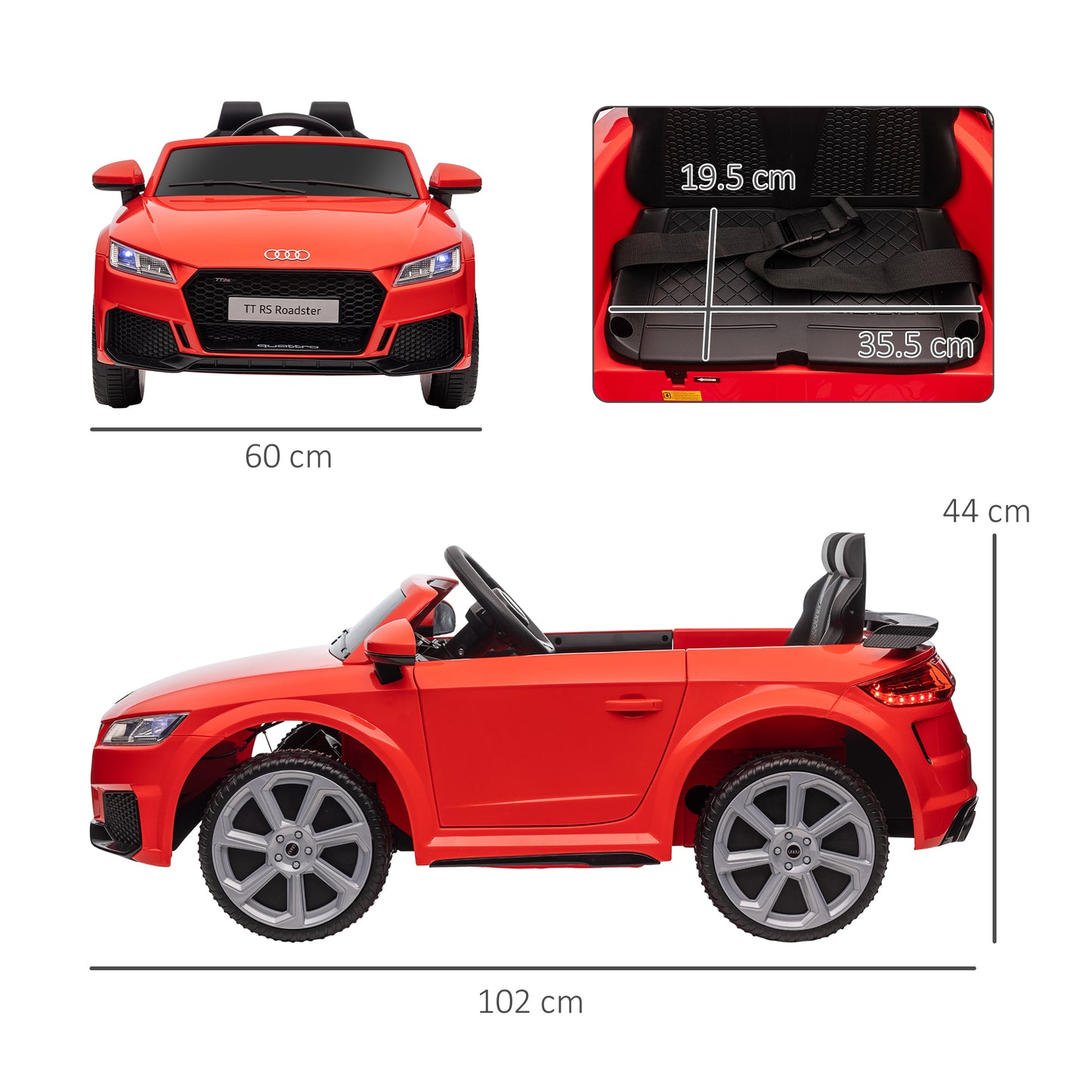 Audi TT RS 12V Rechargeable Battery Ride On Car With Remote, Forward Reverse Lights Horn - Red