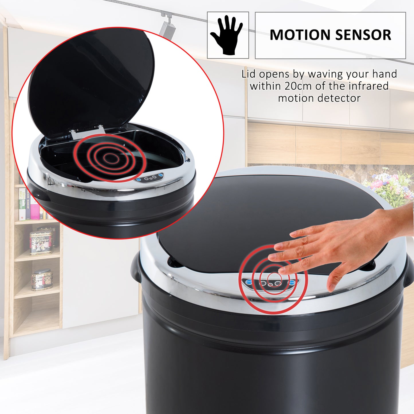 50L Stainless Steel Sensor Trash Can With Bucket-Black