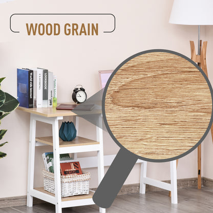 Compact Computer Desk with Storage Shelves Study Table with Bookshelf PC Table Workstation for Home Office Study White and Natural