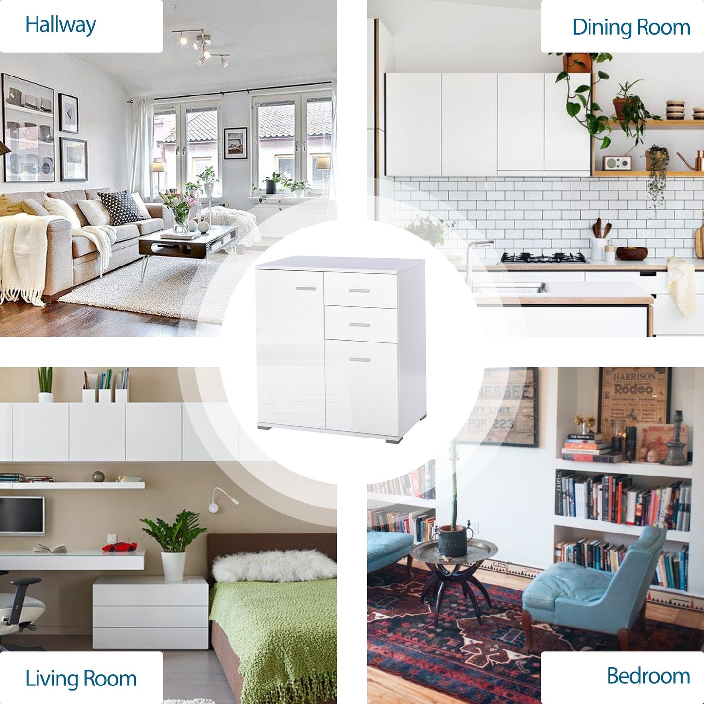 High Gloss Side Cabinet, Size 71x35x76 cm-White