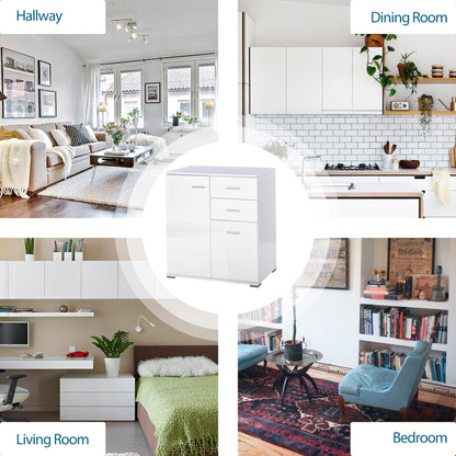 High Gloss Side Cabinet, Size 71x35x76 cm-White