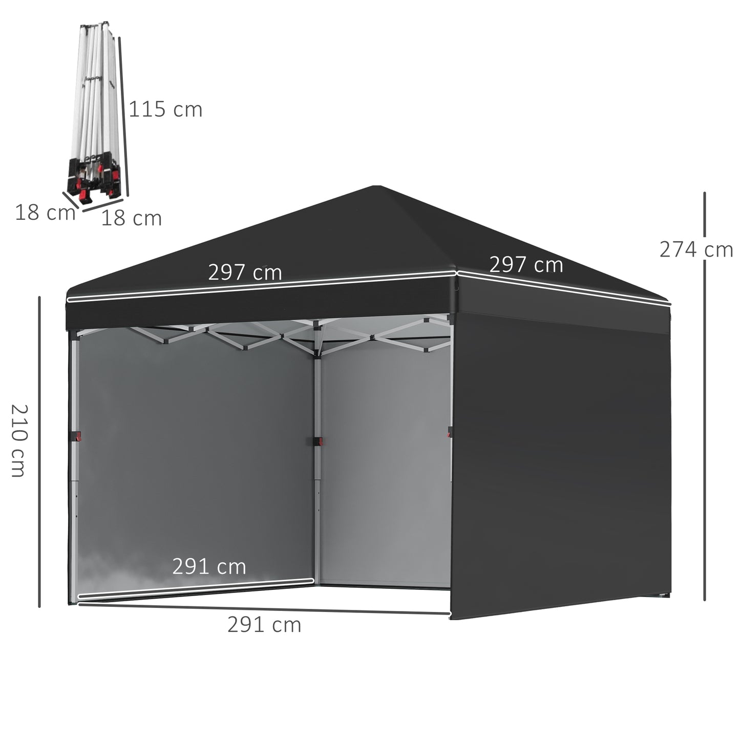 Outsunny 3 x 3 (M) Pop Up Gazebo Event Shelter, Height Adjustable Party Tent with 2 Sidewalls, Weight Bags and Wheeled Bag
