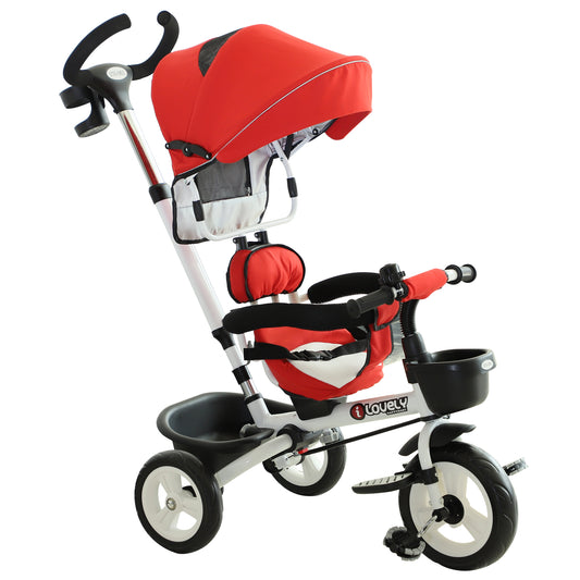 4-in-1 Kids Tricycle Stroller With Canopy-Red