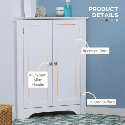 Kleankin Triangle Bathroom Cabinet, Corner Bathroom Storage Unit with Adjustable Shelf and Recessed Door, Free Standing, White