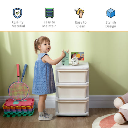 ZONEKIZ Kids Storage Units with Drawers 3 Tier Chest Vertical Dresser Tower Toy Organiser for  Nursery Playroom Kindergarten White
