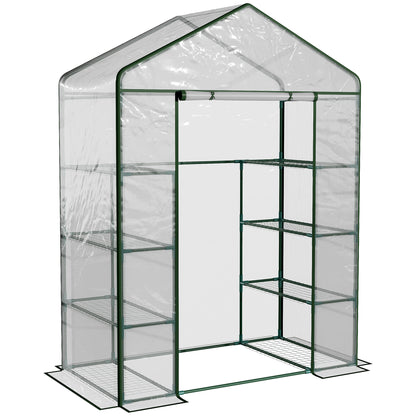 Outsunny 4 Tiers 8 Shelves Metal Frame Walk in Portable Greenhouse Transparent 143 L x 73W x 195H cm