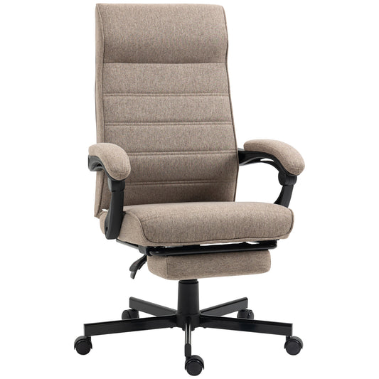 Vinsetto High-Back Home Office Chair, Linen Swivel Reclining With Adjustable Height, Footrest and Padded Armrest for Living Room, Study, Brown