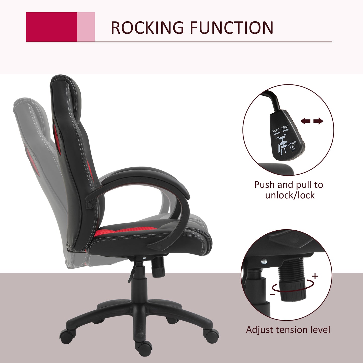 Vinsetto Computer Chair Faux Leather High Back Home Office Chair, Swivel Chair w/ Wheels Armrests, Black & Red