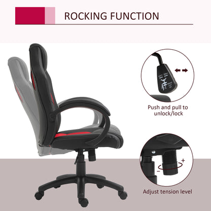 Vinsetto Computer Chair Faux Leather High Back Home Office Chair, Swivel Chair w/ Wheels Armrests, Black & Red