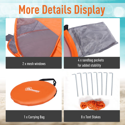 Outsunny 1-2 Person Pop up Beach Tent Hiking UV 30+ Protection Patio Sun Shelter Portable Automatic - Orange