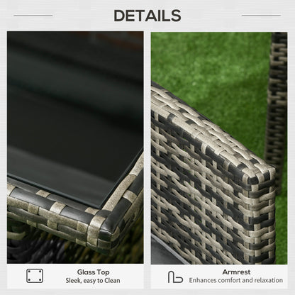 Outsunny 5 Seater Rattan Garden Furniture Set, 2 Armchairs, 3-seater Wicker Sofa, 2 Footstools Glass Table 6 Piece Patio Sofa Sets for Conservatory