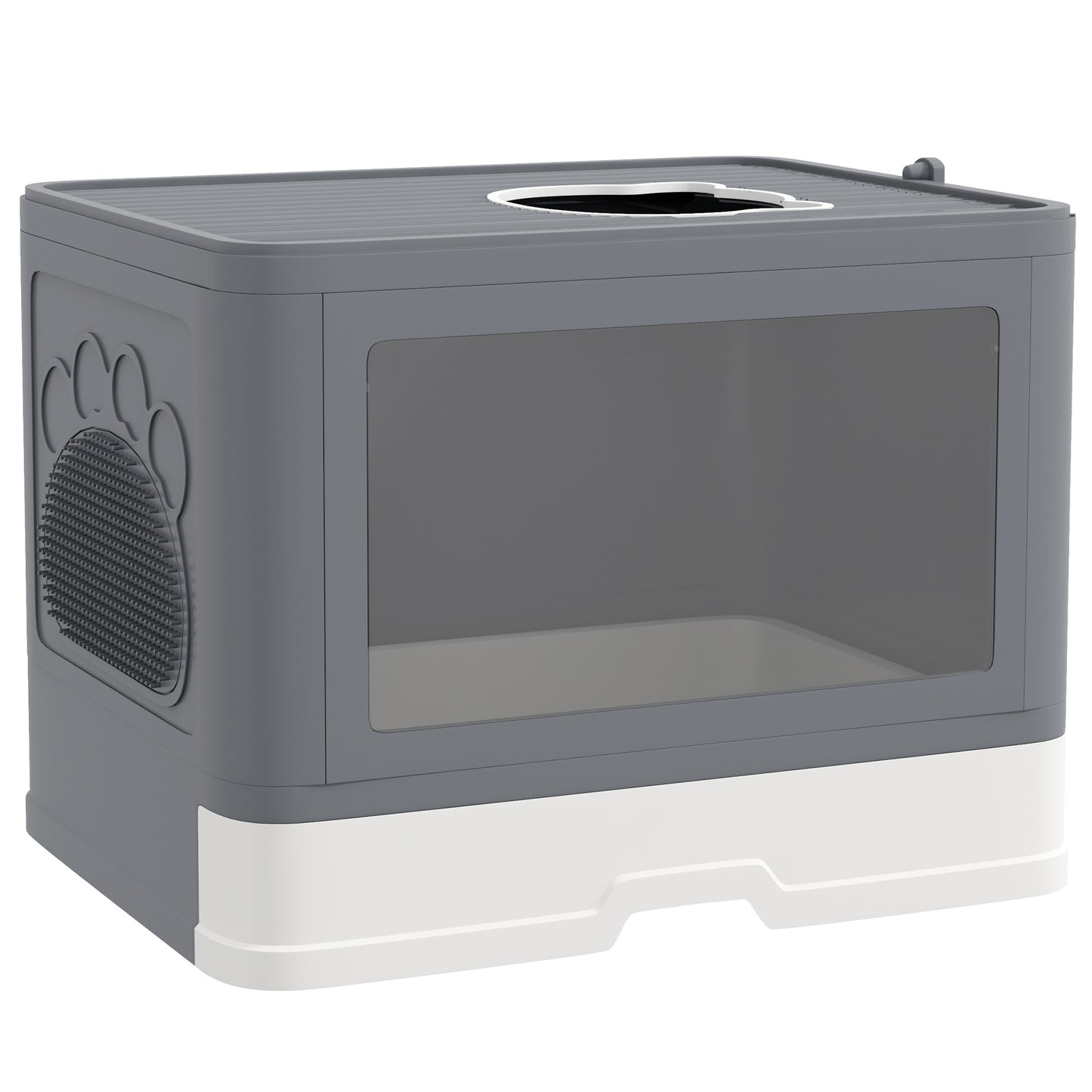 PawHut Cat Litter Box Enclosed with Lid Front Entry Top Exit, Drawer Tray, Scoop, Brush, 48.5 x 38 x 36.5cm - Grey