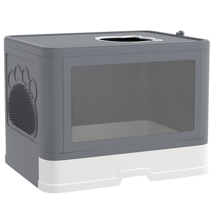 PawHut Cat Litter Box Enclosed with Lid Front Entry Top Exit, Drawer Tray, Scoop, Brush, 48.5 x 38 x 36.5cm - Grey