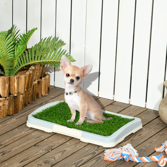 Indoor Puppy Training Toilet | 3-Layer Design | Artificial Grass Pad | Grid Panel & Tray | Anti-Slip Pads | Portable | Suits Dogs Up to 25cm Body Length | 46.5x34x5.5cm | Green