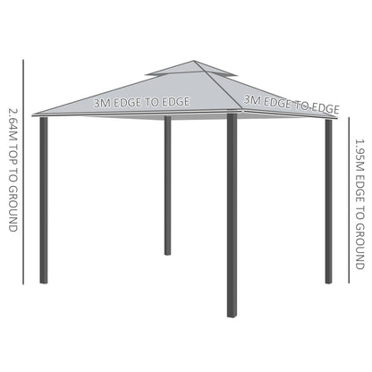 Outsunny 2-Tier Roof Gazebo, 300Lx300Wx264H cm, Steel Frame-Black / Grey
