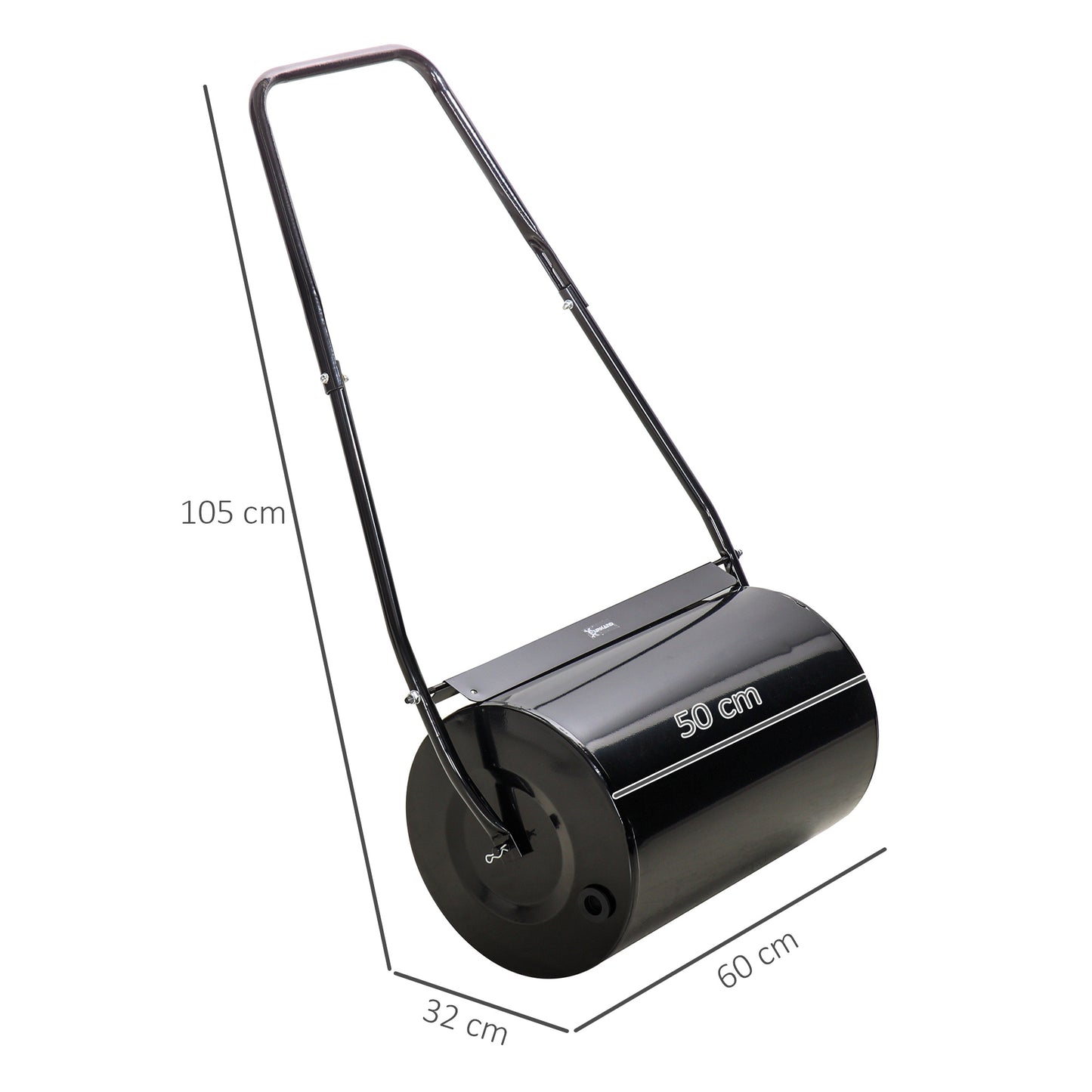 DURHAND 38L Heavy Duty Water or Sand Filled Garden Steel Lawn Roller Drum 50cm Black