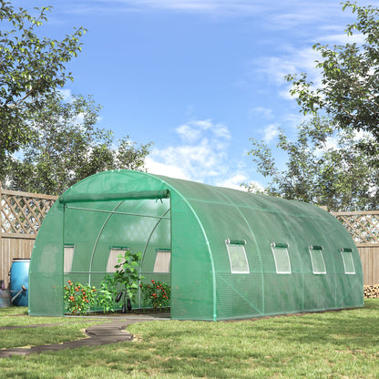 Outsunny 6 x 3 m Large Walk-In Greenhouse Garden Polytunnel Greenhouse with Steel Frame, Zippered Door and Roll Up Windows, Green
