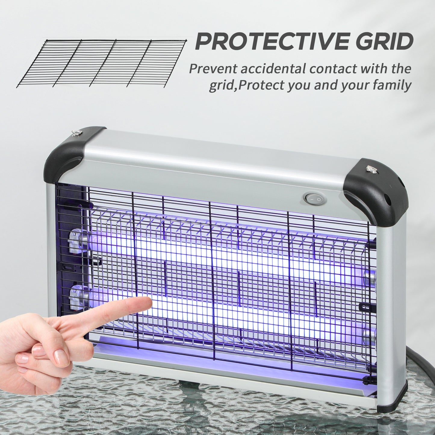 Outsunny Free Standing Wall Hanging 30W Electric Fly Mosquito Killer 60m2  Coverage Electric Fly Zapper, Bug Zapper, Insect Killer Silver