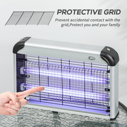 Outsunny Free Standing Wall Hanging 30W Electric Fly Mosquito Killer 60m2  Coverage Electric Fly Zapper, Bug Zapper, Insect Killer Silver