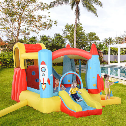 Outsunny Kids Bounce Castle House Inflatable Trampoline Slide Water Pool 3 in 1 with Blower for Kids Age 3-10 Rocket Design 3.3 x 2.65 x 1.85m