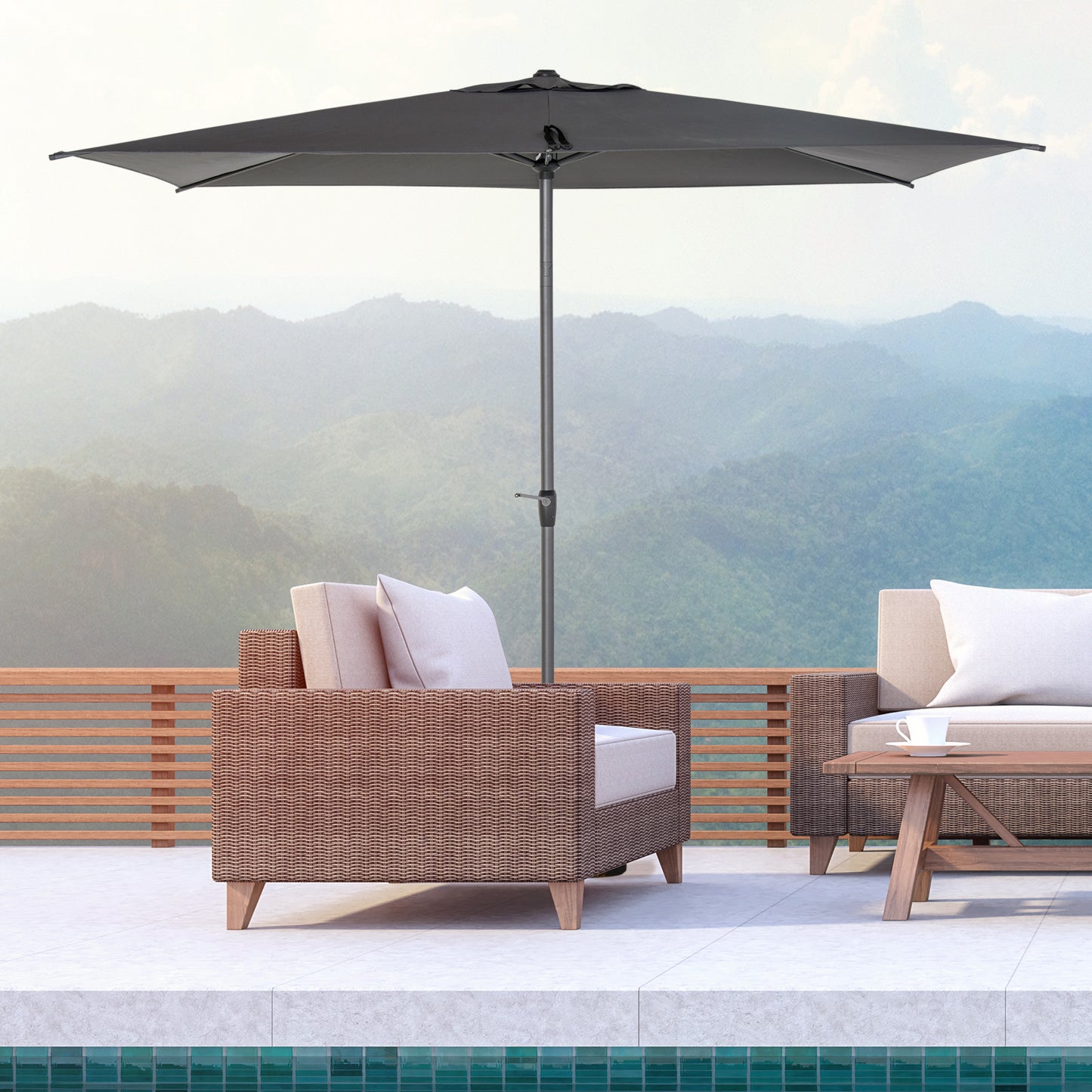 Outsunny 3 x 2m Garden Parasol Patio Sun Umbrella Canopy Rectangular Sun Shade Aluminium Crank Tilt Mechanism, Dark Grey