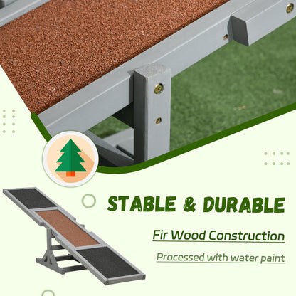 Dog Agility Training Seesaw | Solid Fir Wood | Anti-Slip Surface | Water-Resistant Paint | 50kg Capacity | Max Height 54cm | 180x30x30cm | Grey