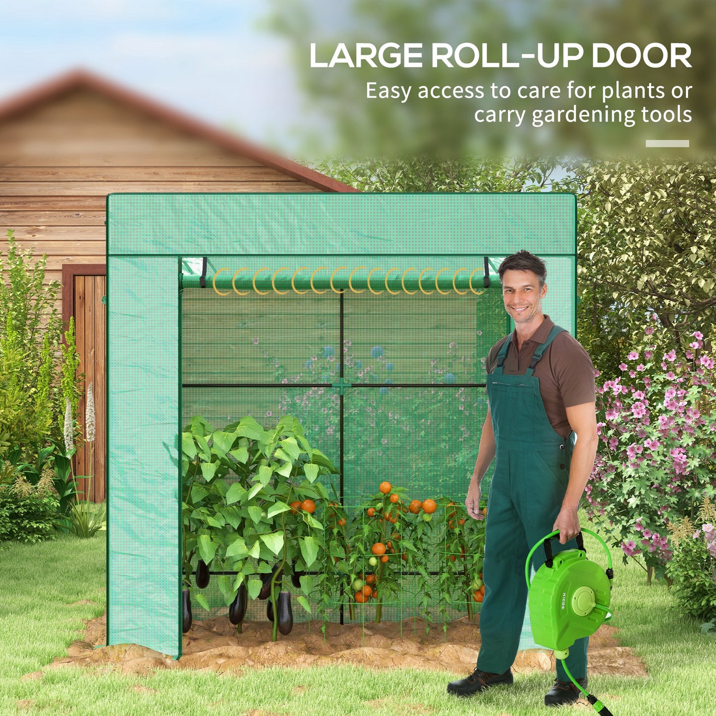 Outsunny PE Cover Walk-in Outdoor Greenhouse, Green