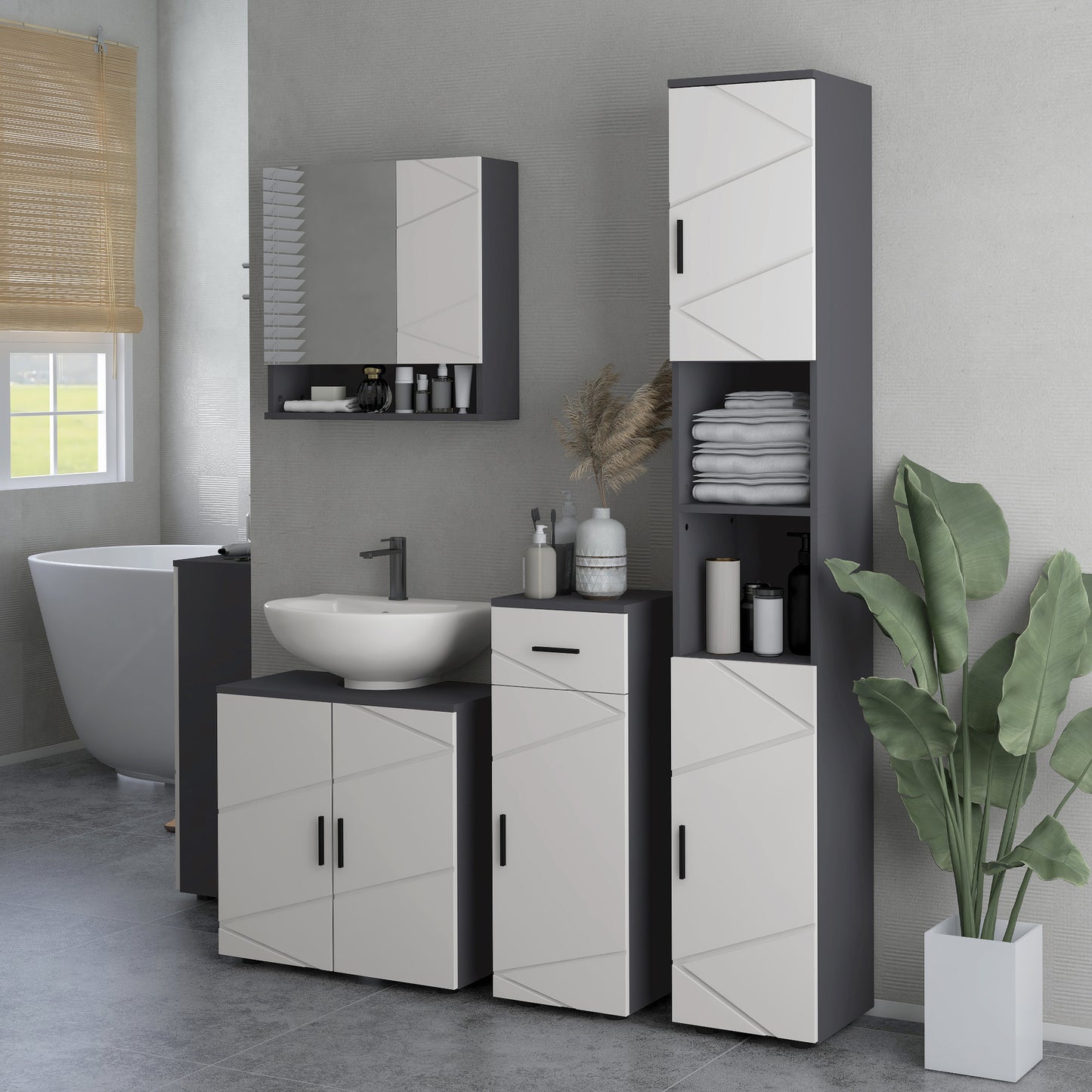 Kleankin Slim Bathroom Cabinet, Narrow Bathroom Storage Cabinet with Drawer, Door Cupboard, Adjustable Shelf and Soft Close Mechanism, Grey