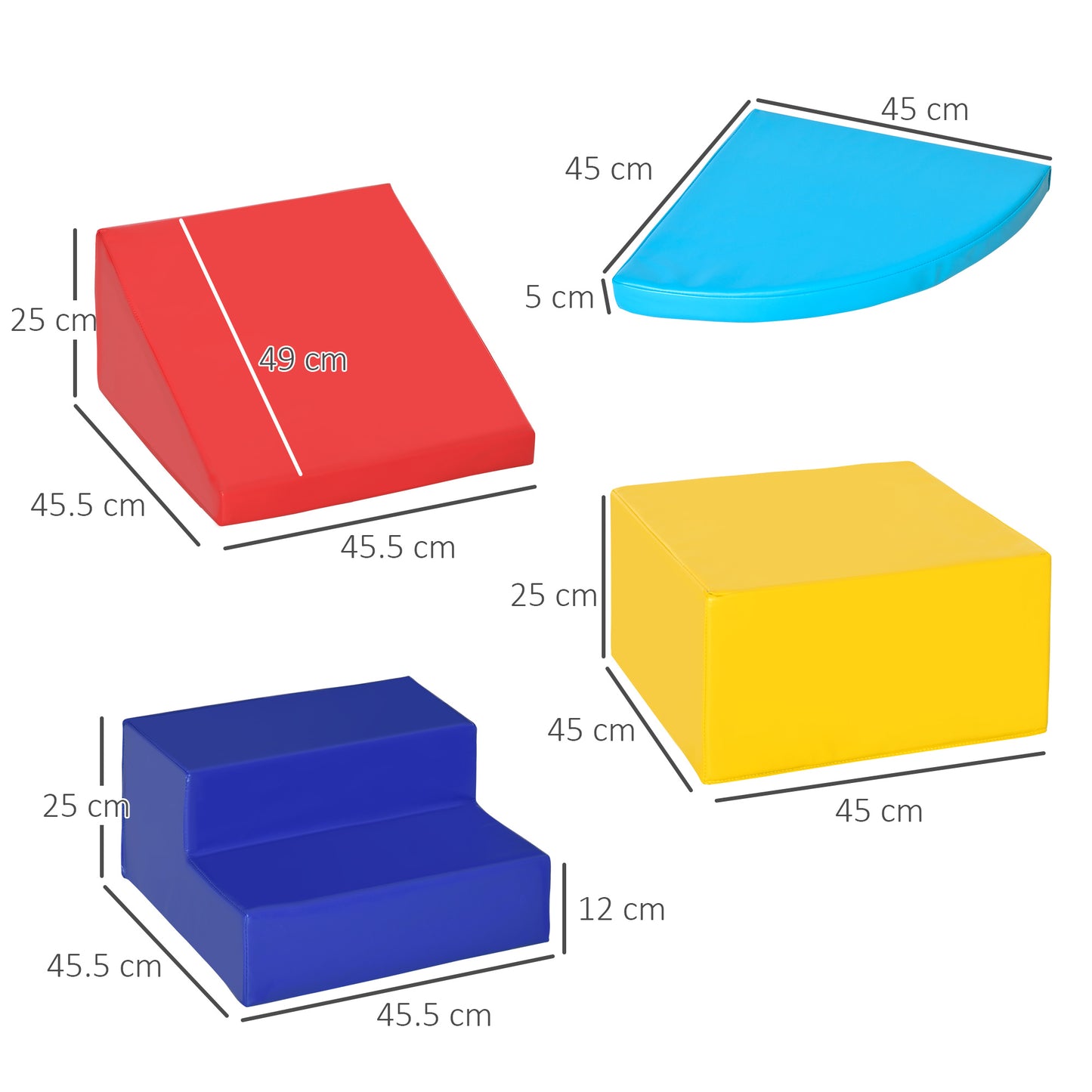 Soft Play 4-piece Climb and Crawl Foam Toddler Stairs and Ramp Colourful Children's Educational Software Activity Toys for Baby Preschooler