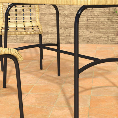 Outsunny 5 Piece Rattan Outdoor Dining Set Patio Conservatory w/ Tempered Glass Tabletop Hollowed-out Design - Natural Wood Finish