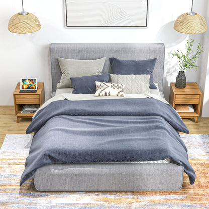 Modern Bedside Table Nightstand, Living Room End Table, Side Table with Drawer and Shelf, Set of 2, Walnut Brown