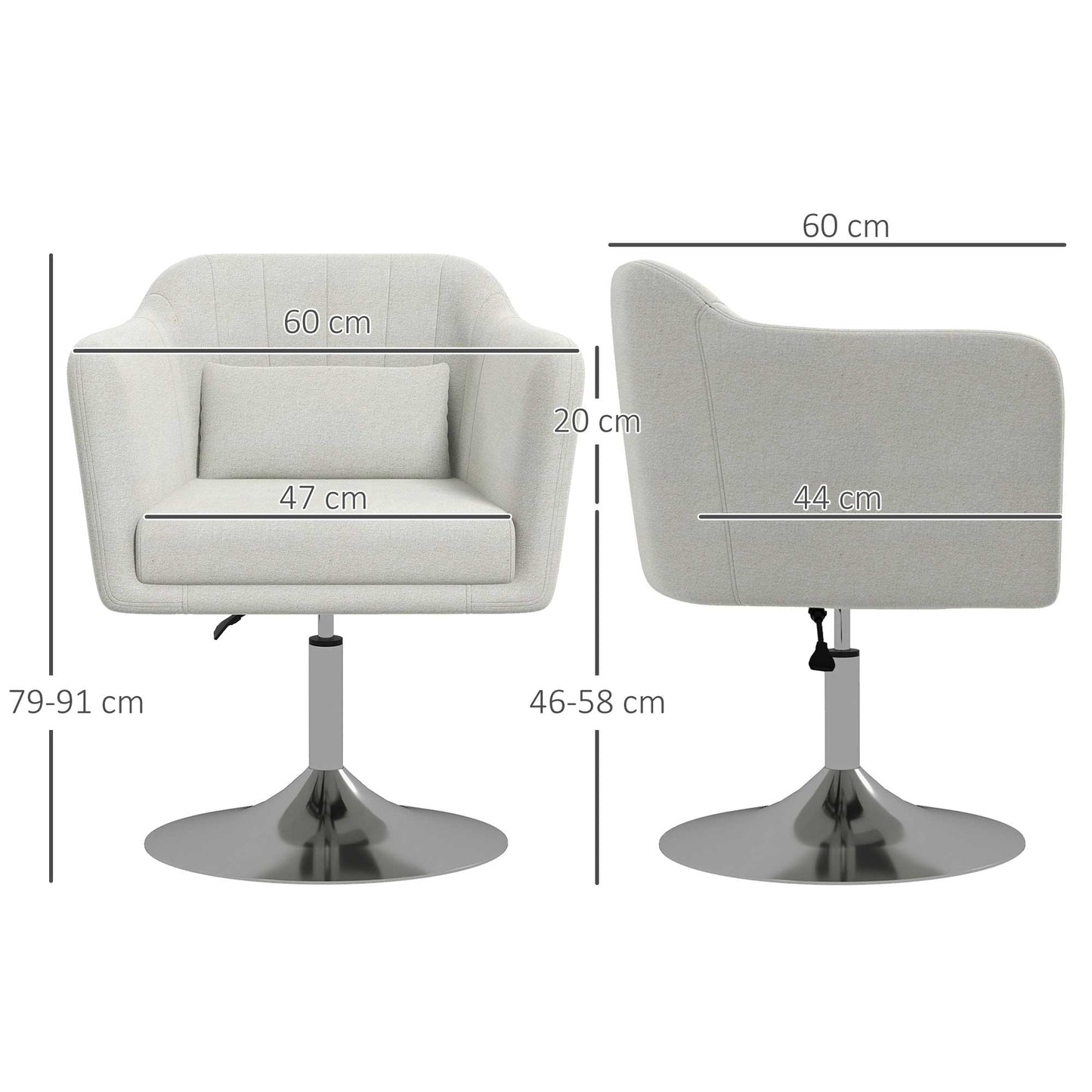 Retro Style Accent Chair with Swivel Base, Height Adjustable Arm Chair with Pillow for Living Room, Bedroom, Cream White