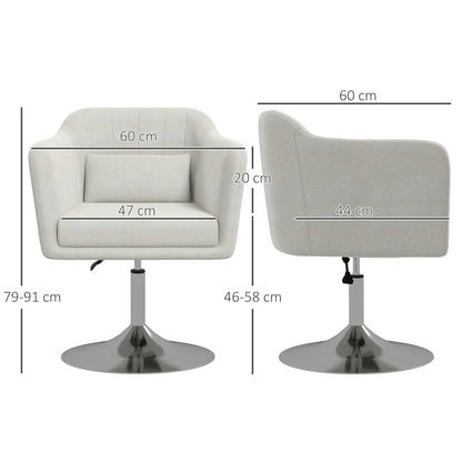 Retro Style Accent Chair with Swivel Base, Height Adjustable Arm Chair with Pillow for Living Room, Bedroom, Cream White