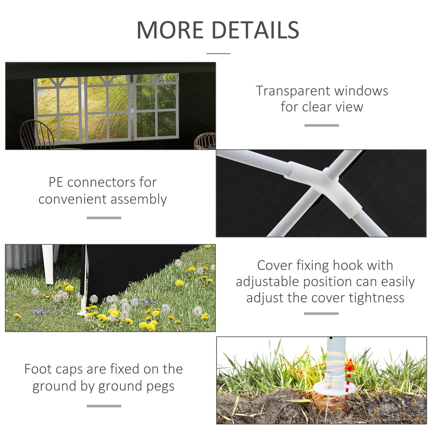 Outsunny 6 x 3 m Party Tent Gazebo Marquee Outdoor Patio Canopy Shelter with Windows and Side Panels, Black