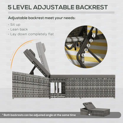 Outsunny 2 Seater Rattan Day Bed With Fire Retardant Cushions Grey