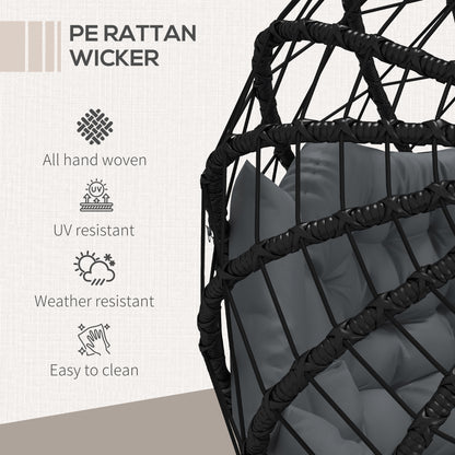 Outdoor PE Rattan Double-seater Swing Chair With Thick Padded Cushion, Patio Hanging For Two With Metal Stand  Headrest For Indoor and Outdoor, Black