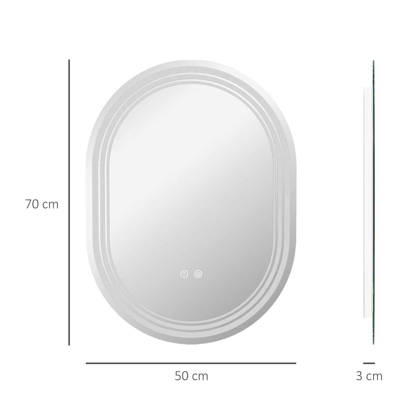 K700 x 500mm Bathroom Mirror with LED Lights Makeup Mirror with Anti-fog Touch, Switch, Vertical or Horizontal
