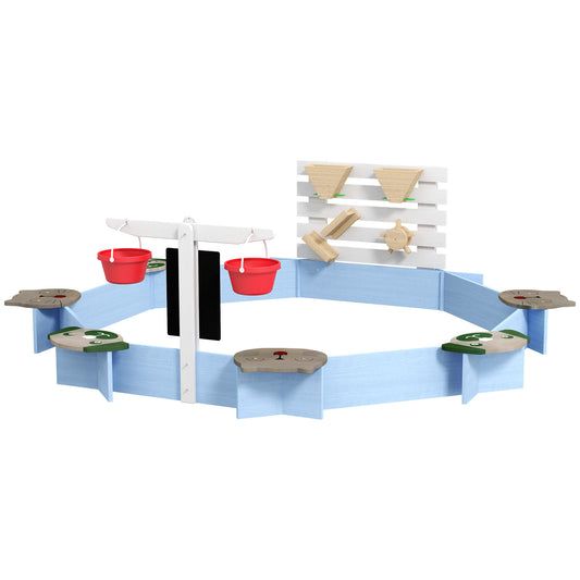 Outsunny Wooden Kids Sandbox with 6 Seats Blue