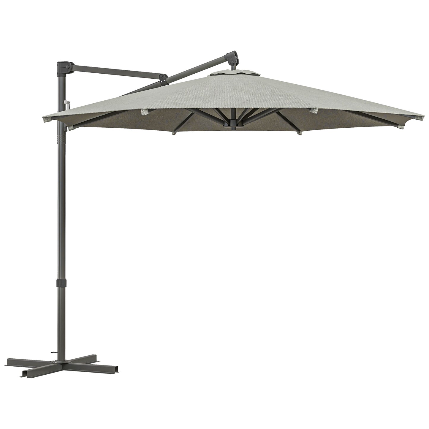 Outsunny 3 m Cantilever Banana Parasol with Cross Base, 360° Rotation Patio Umbrella with Crank Handle, Tilt, Beige
