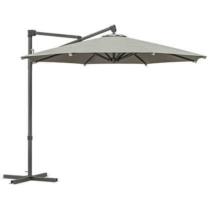Outsunny 3 m Cantilever Banana Parasol with Cross Base, 360° Rotation Patio Umbrella with Crank Handle, Tilt, Beige