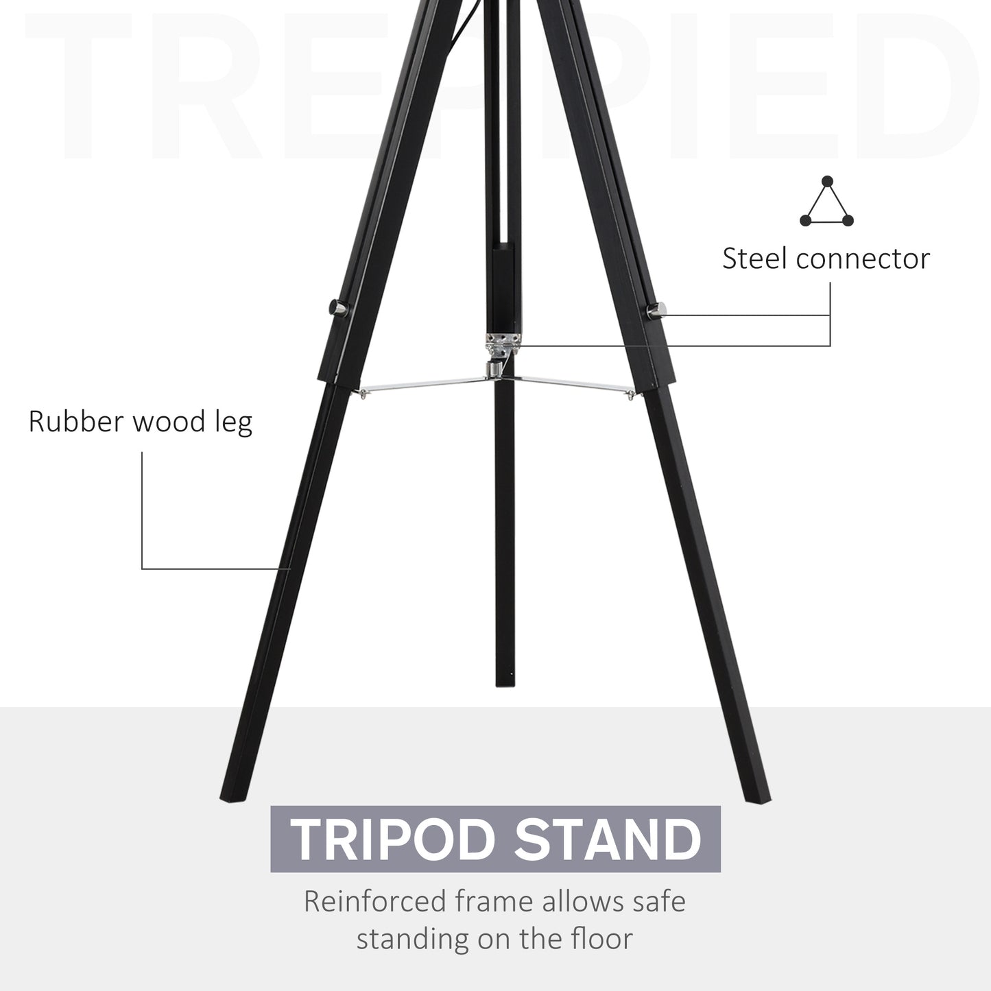 Modern Tripod Standing Lamp for Living Room Bedroom With Fabric Lampshade (Bulb not Included), Grey and Black