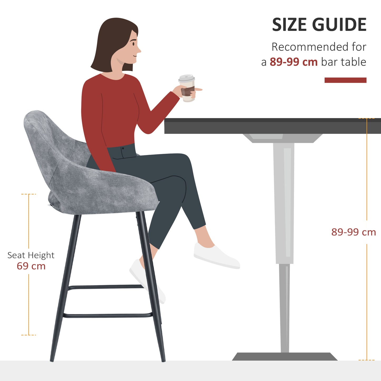 Retro Style Set of 2 Bar stools With Backs, Velvet-Touch Fabric Counter Height Bar Chairs, Kitchen Stools with Steel Legs for Dining Area, Grey