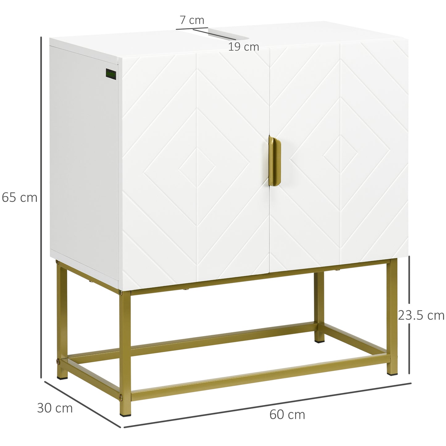 Kleankin Bathroom Cabinet Under Sink Storage Cabinet Basin Cupboard with 2 Doors and Gold Steel Legs