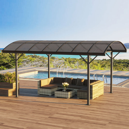 Outsunny 5 x 3(m) Hardtop Carport Aluminium Gazebo Pavilion Garden Shelter Pergola with Polycarbonate Roof, Brown