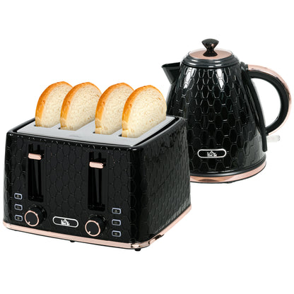 3000W 1.7L Fast Boil Kettle & 4 Slice Toaster Set, Kettle and Toaster Set with 7 Browning Controls, Crumb Tray, Black