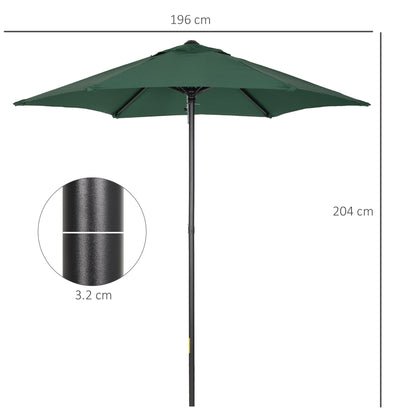 2m Patio Parasol Umbrella, Outdoor Sun Shade with 6 Sturdy Ribs for Balcony, Bench, Garden, Green