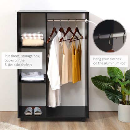 Open Wardrobe With Hanging Rail, Storage Shelves And Wheels Bedroom - Black