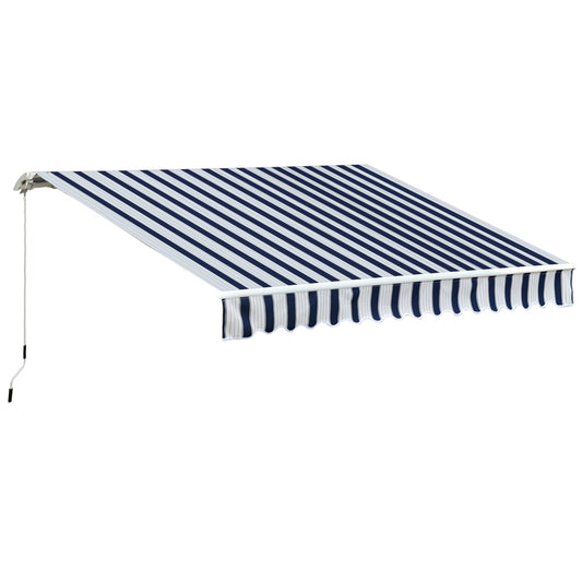 Garden Patio Manual Awning Canopy Sun Shade Shelter Retractable Retractable Awning, 3.5x2.5 m-Blue/White