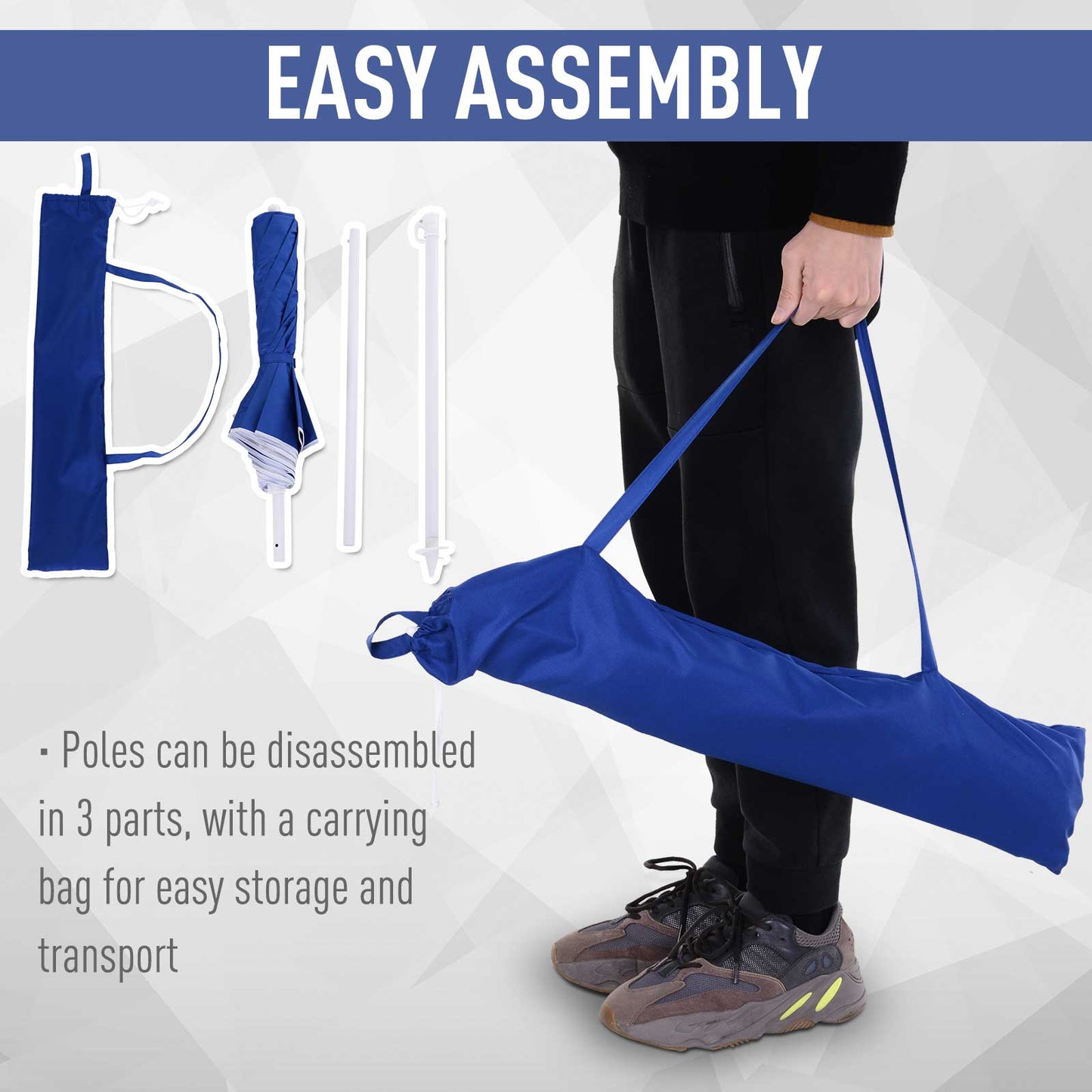 Outsunny 1.7m x 2m Tilted Steel Frame Beach Parasol Blue