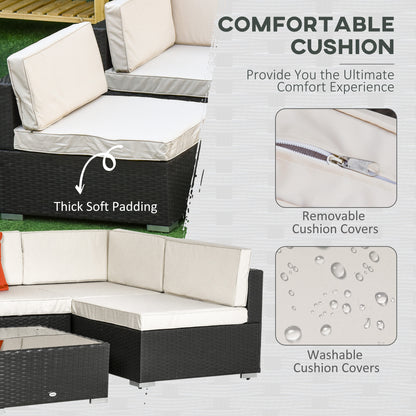 Outsunny 7 Piece Garden Rattan Furniture Set Outdoor Sectional Wicker Weave Sofa Seat Coffee Table w/ Cushion and Pillow Buckle Structure Dark Coffee